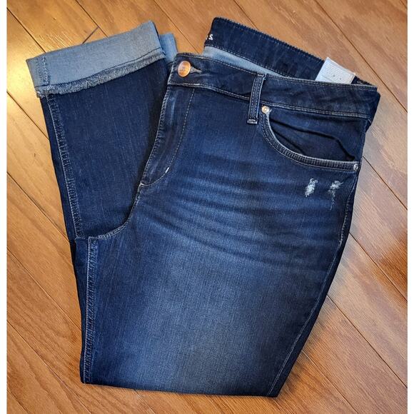 NWT Lee Ankle Jeans Women 18M Blue Relaxed Fit Stretch Frayed Cuffed - Picture 1 of 11